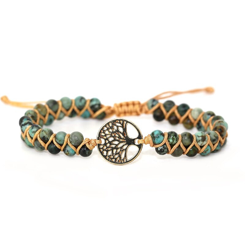 Handgemaakte Boho Leren Armband met Natuursteen