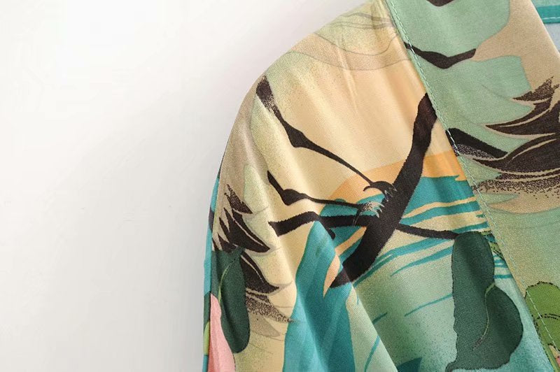 Kimono "Salma" – Groene Vintage Print Maxi Cardigan