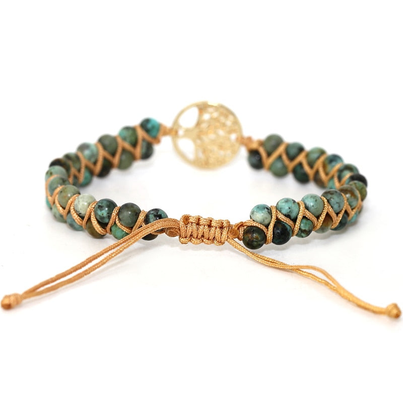 Handgemaakte Boho Leren Armband met Natuursteen