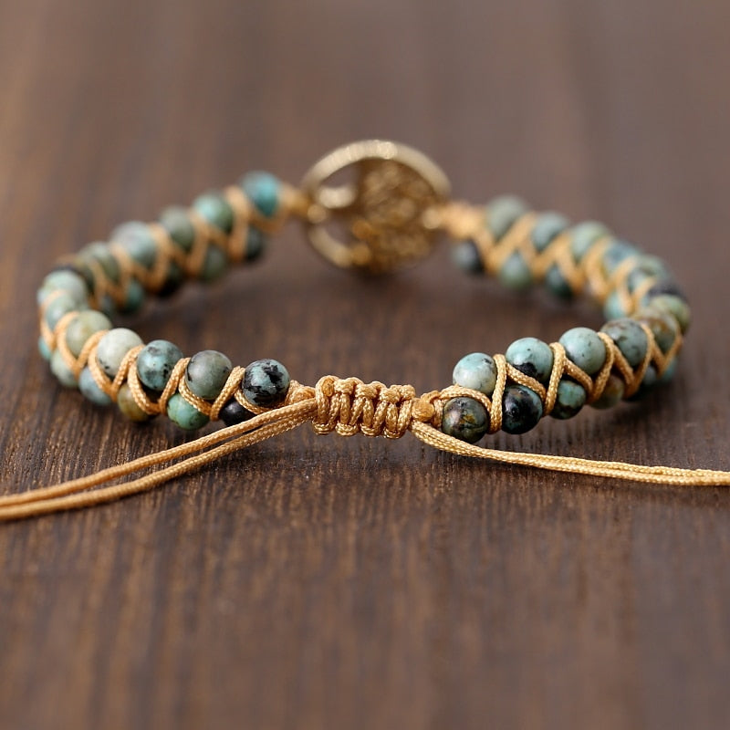 Handgemaakte Boho Leren Armband met Natuursteen