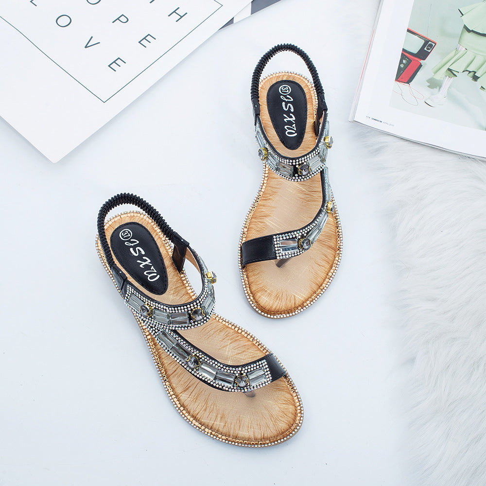 Sandalen "Tanger" – Platte Zool met Blauw Ruitpatroon