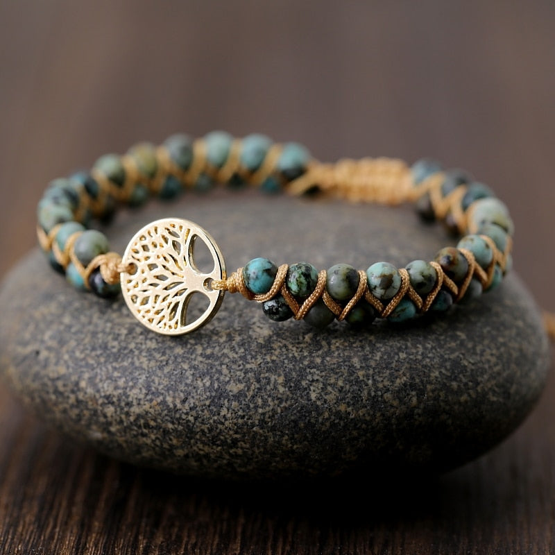 Handgemaakte Boho Leren Armband met Natuursteen