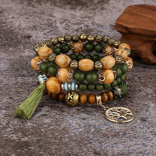 Armband "Oasis" – Meerlaags met Houten Kralen