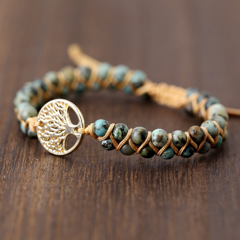 Handgemaakte Boho Leren Armband met Natuursteen