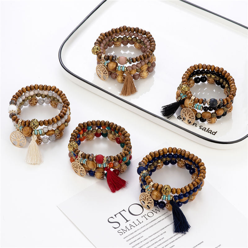 Armband "Oasis" – Meerlaags met Houten Kralen