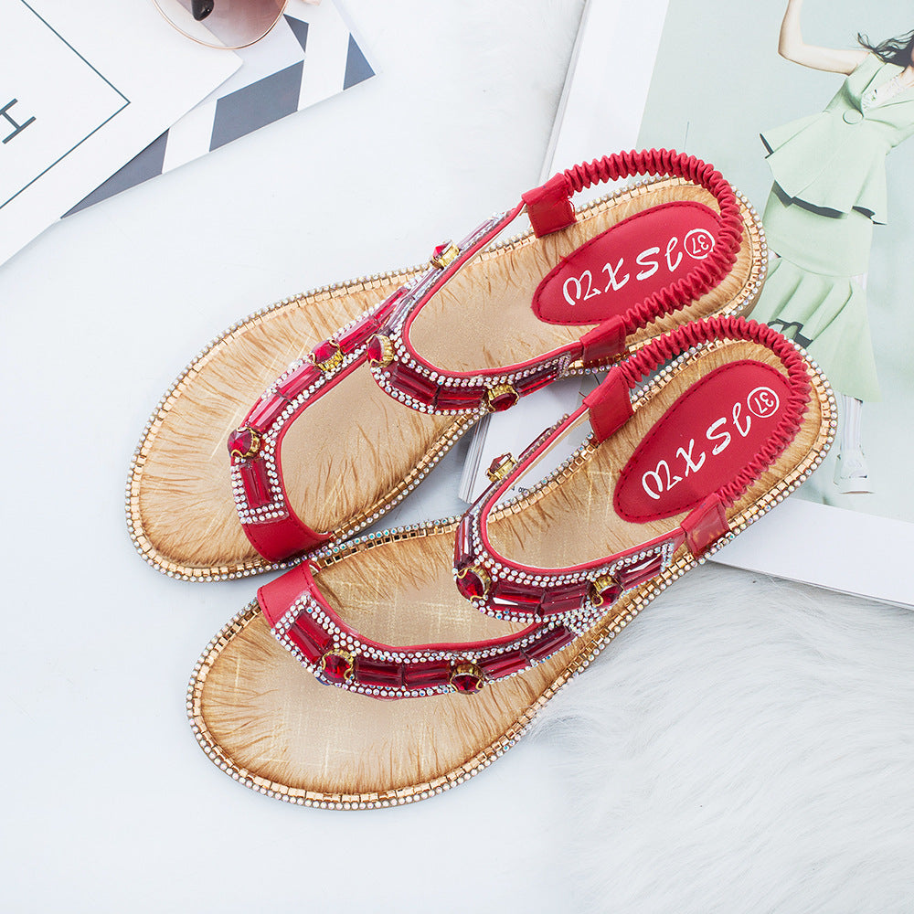Sandalen "Tanger" – Platte Zool met Blauw Ruitpatroon